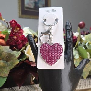 Pink Heart Silver Keychain